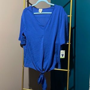 Cobalt blue polyester top with tie
